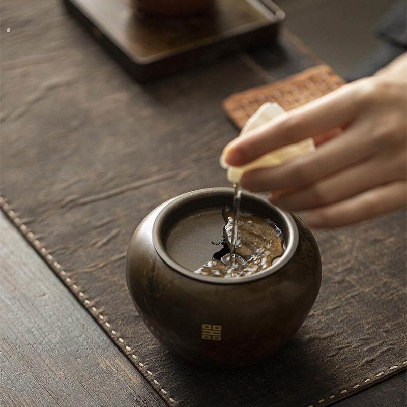 手工纯铜建水家用中式茶水缸储水罐复古带盖子茶洗干泡台水盂