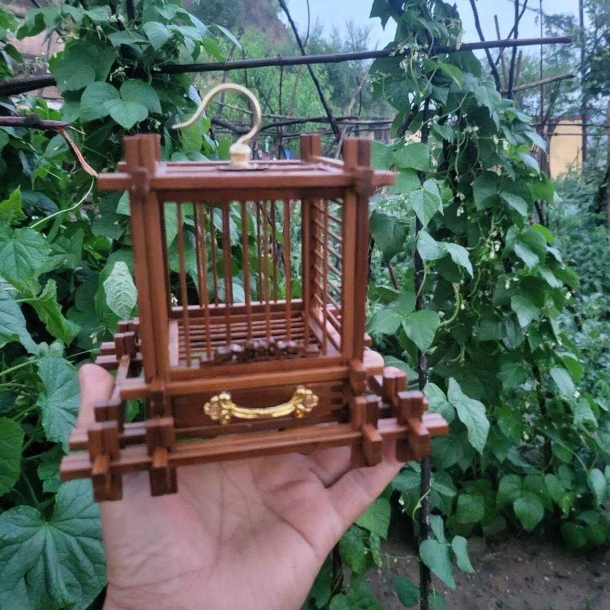 手工榫卯蝈蝈笼蚂蚱笼竹制精致摆件非遗老式蝈蝈笼带抽屉豪华大号