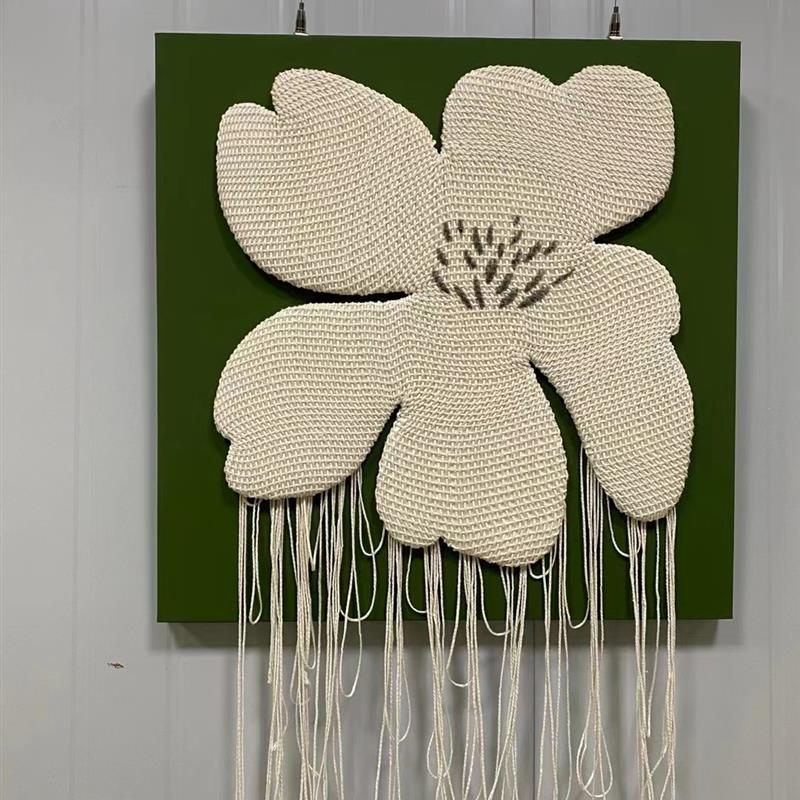 棉线编织花朵装饰画样板间玄关挂画卧室床头立体装置画