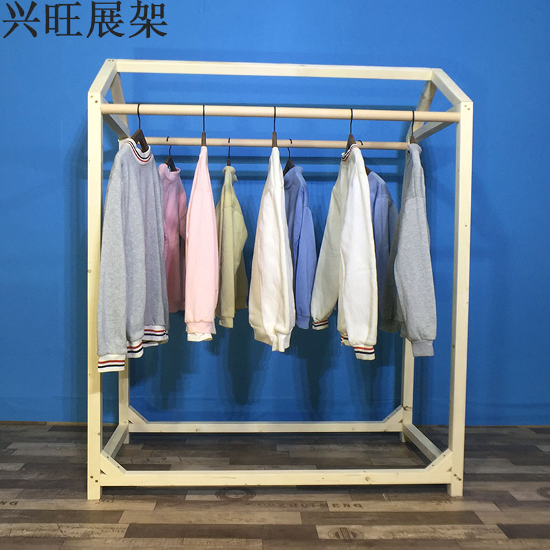 童装店双层展示架落地货架北欧风创意儿童实木质中岛架衣架陈列架