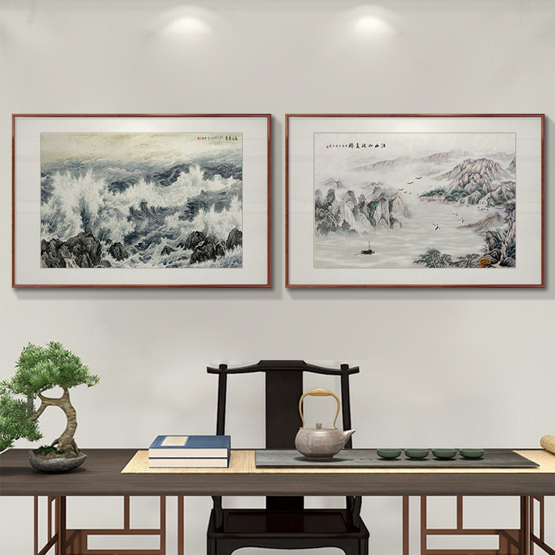 富春山居图山水画玄关挂画新中式小幅实木国画客厅走廊餐厅装饰画