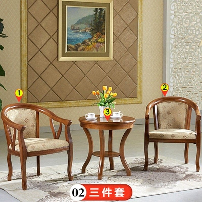酒店围椅茶几三件套宾馆实木洽谈椅子单人休闲椅卧室阳台客房圈椅