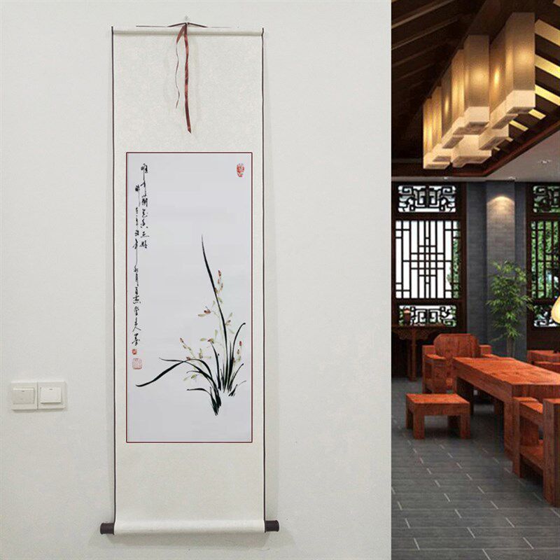 国画兰花手绘客厅装饰画写意花鸟书画卷轴装裱卧室书房餐厅水墨画