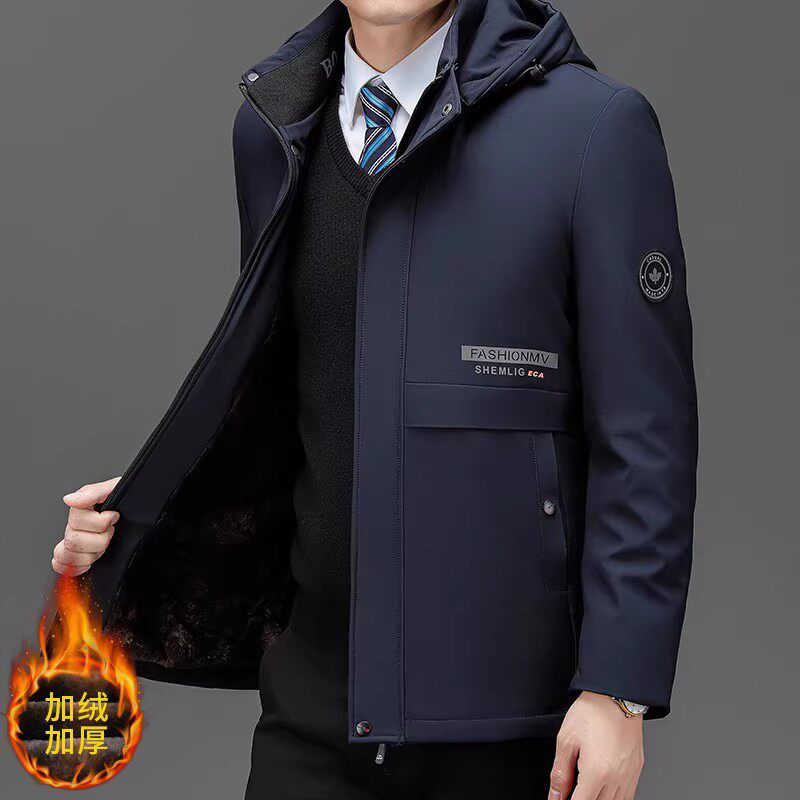 爸爸本命年红色棉衣加绒保暖可拆卸帽中老年男棉服酒红色外套上衣
