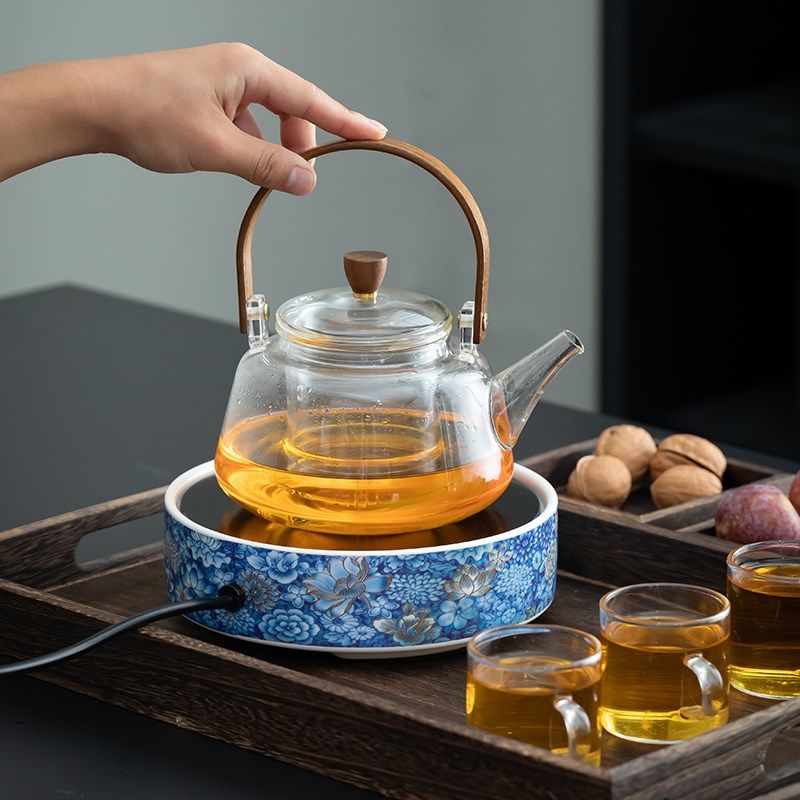 青花陶瓷电陶炉煮茶器新款加厚玻璃烧水煮茶壶家用整套茶具煮茶炉