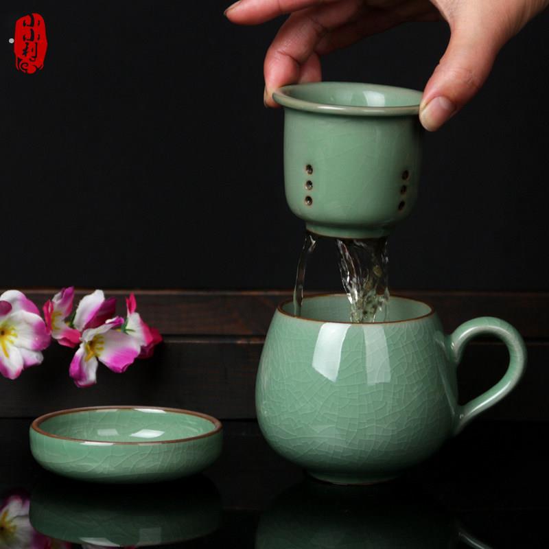 青瓷茶杯陶瓷水杯 过滤网个人功夫泡茶杯同心情侣杯子