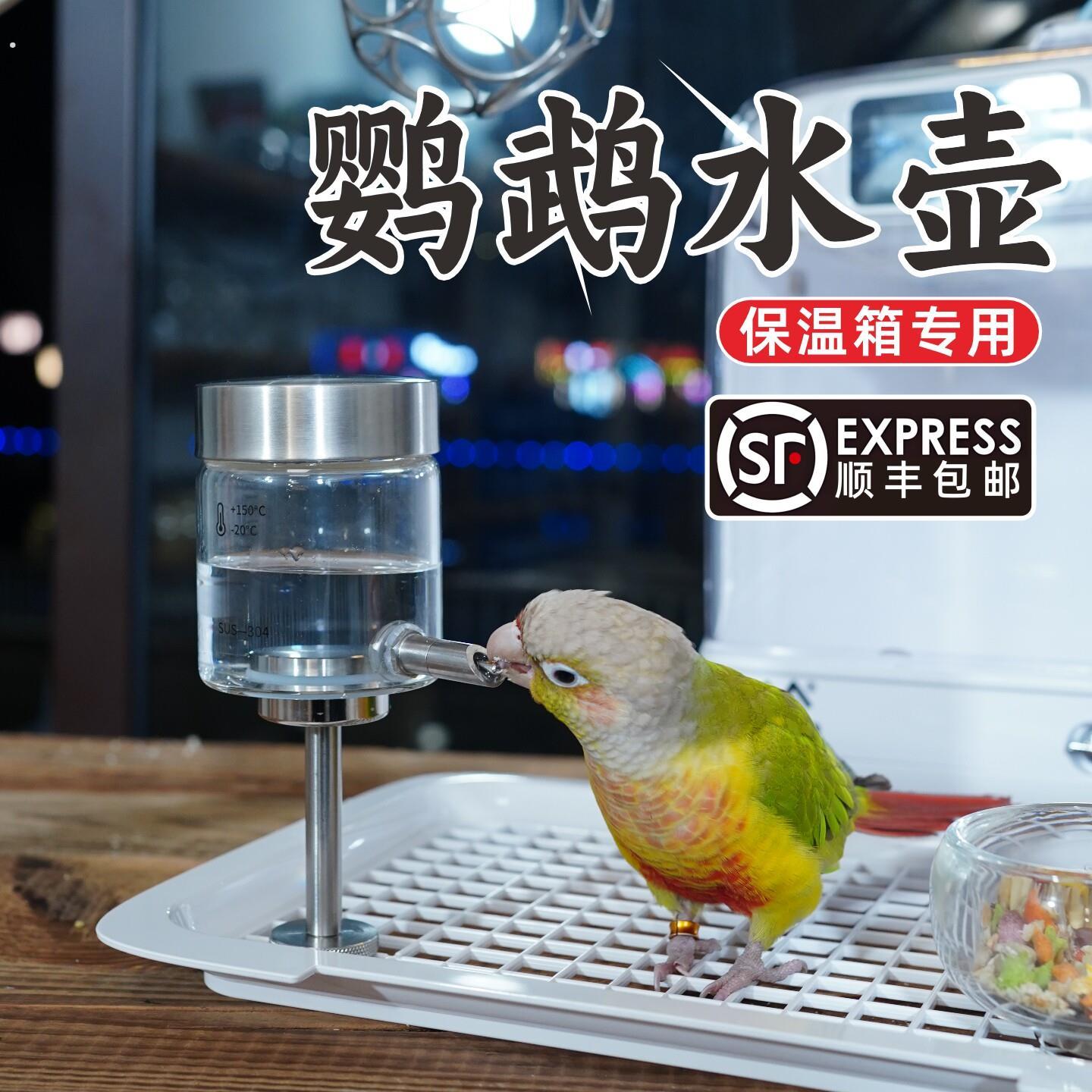 鹦鹉保温箱专用水壶磁吸玻璃食盒套餐鸟用撞针饮水器喂水器底网款