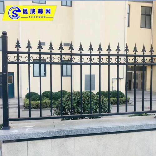 围墙护栏社区铁艺防生锈带装饰栅栏厂房黑色尖头防爬三横杆防护栏