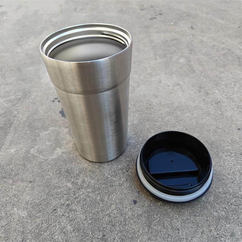 不锈钢手拿手拎咖啡杯 可拧紧盖子 保冷保温杯 宽口拧盖杯