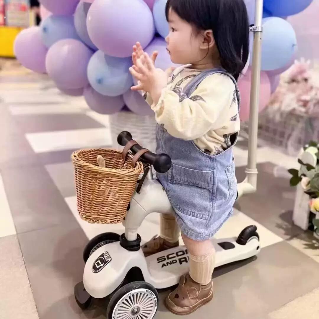 宝宝三轮车前置小车筐滑板车改造酷奇藤编织车篮挂篮自行车配件