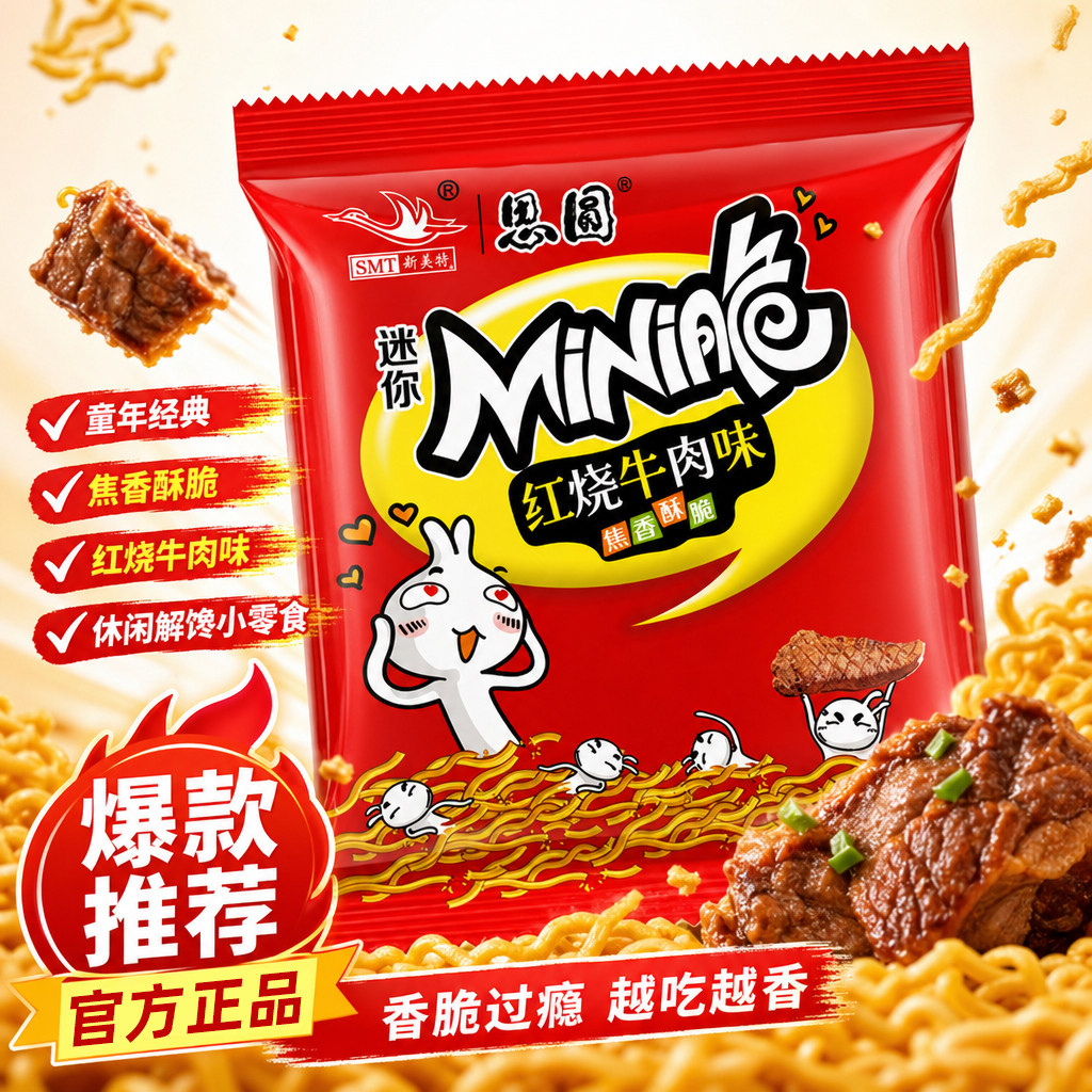 思圆方便面红烧牛肉味迷你方便面干脆面儿童经典夜宵速食袋装