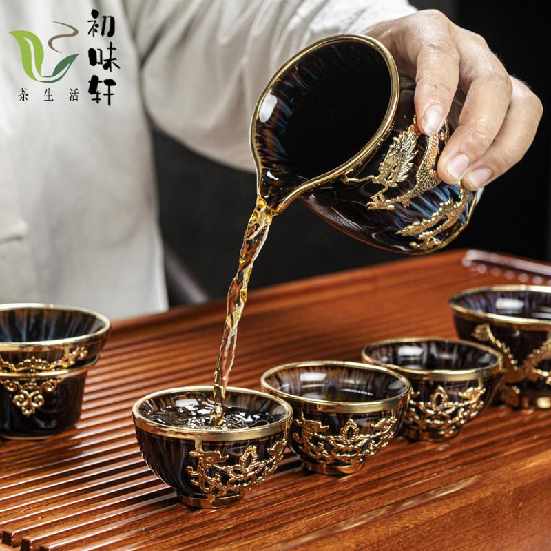 金镶玉窑变建盏陶瓷功夫茶具套装盖碗茶杯茶壶整套家用高档礼品