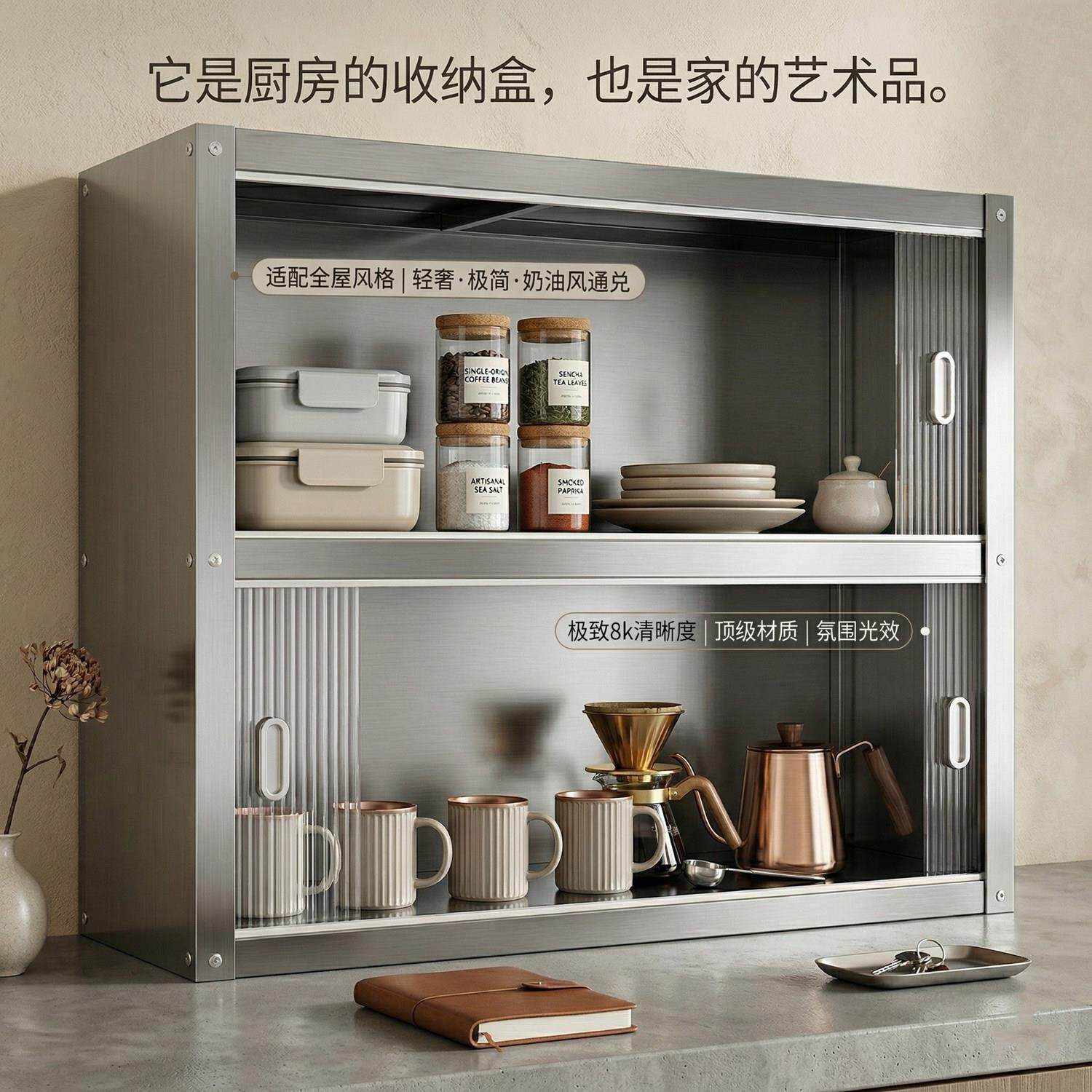 锈钢厨房拉门吊柜家UWC式用整橱柜壁挂式带不门体整理挂壁收纳柜