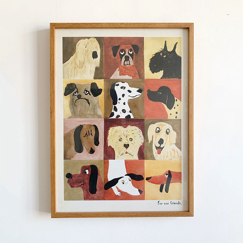 可爱小狗动物装饰画挂画有框画儿童餐厅精致挂壁画客厅实木框画