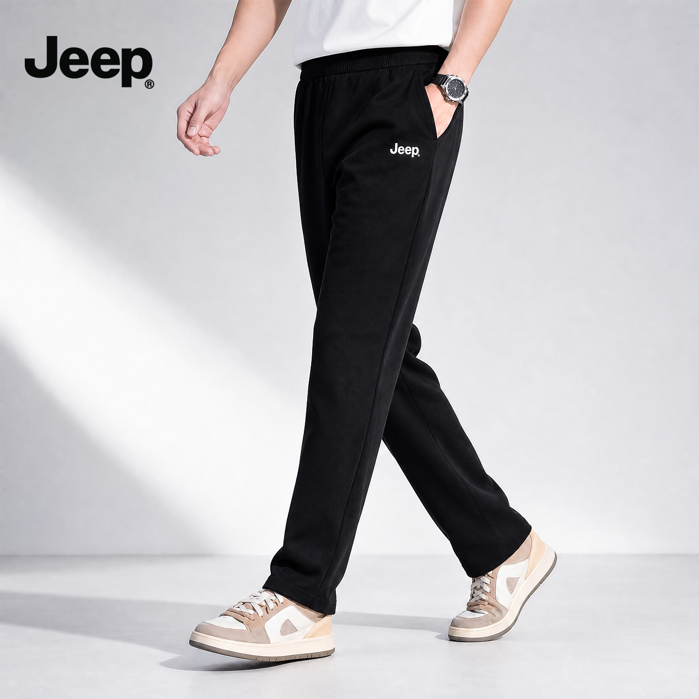 JEEP/吉普春夏新款男士三防休闲10A抗菌防紫外线蚕丝蛋白直筒长裤