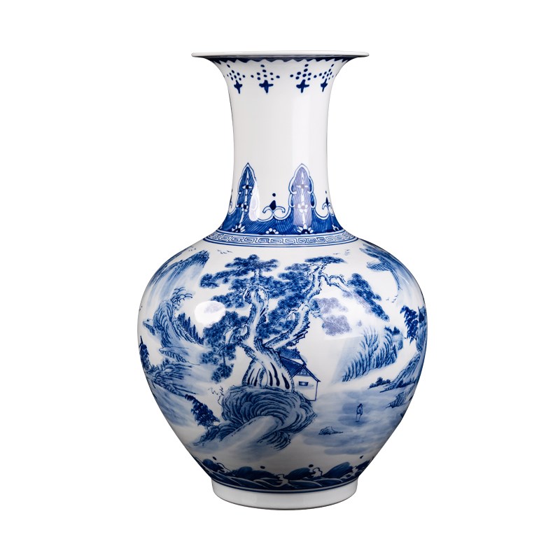 景德镇陶瓷器花瓶新中式青花瓷大瓷瓶广口瓶插花客厅装饰摆件大号