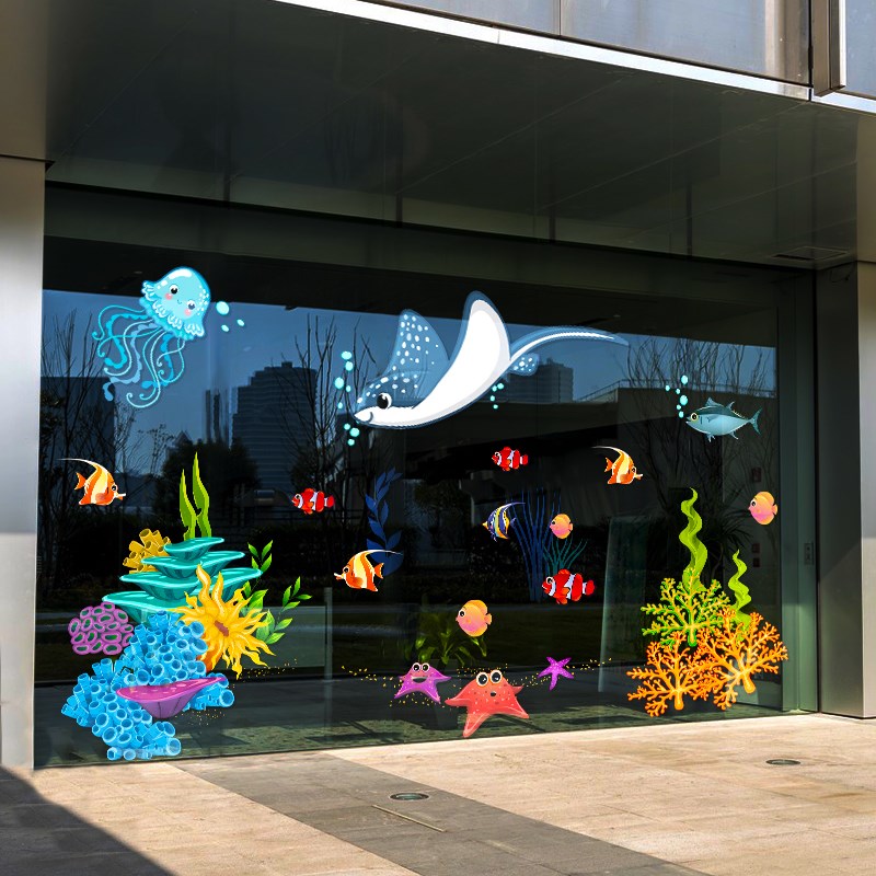 海底世界幼儿园装饰布置用品贴纸静电窗花墙贴门贴幼儿园贴画窗贴