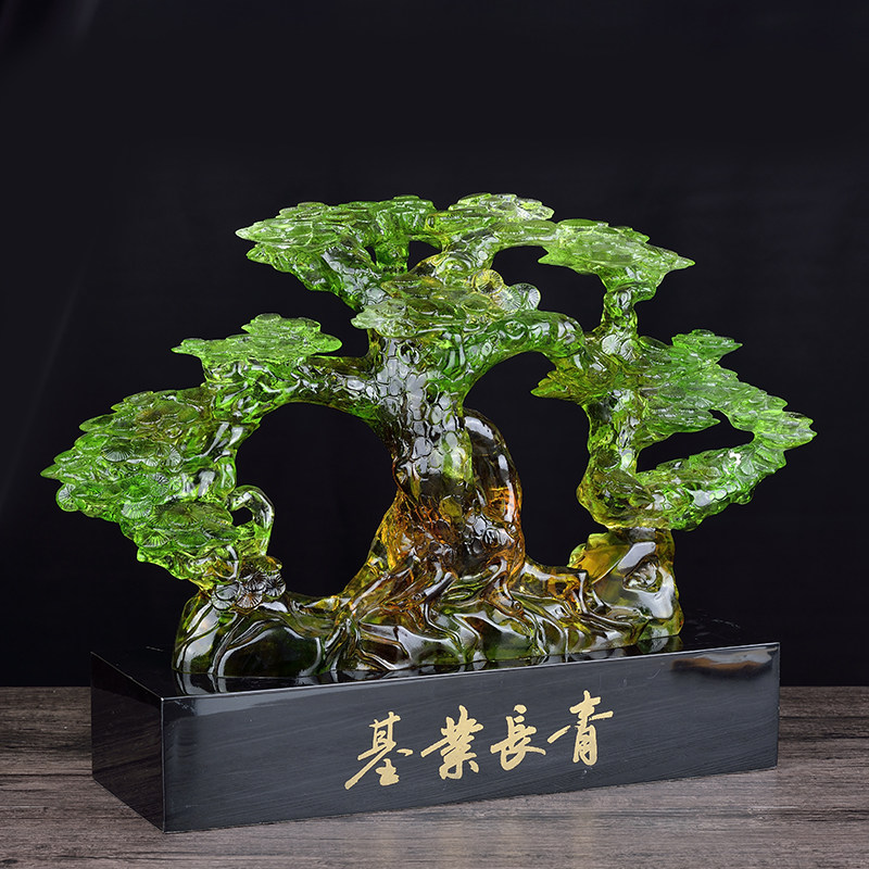 琉璃基业长青高档开业纪念礼品 半手工松树造型工艺饰品办公室摆