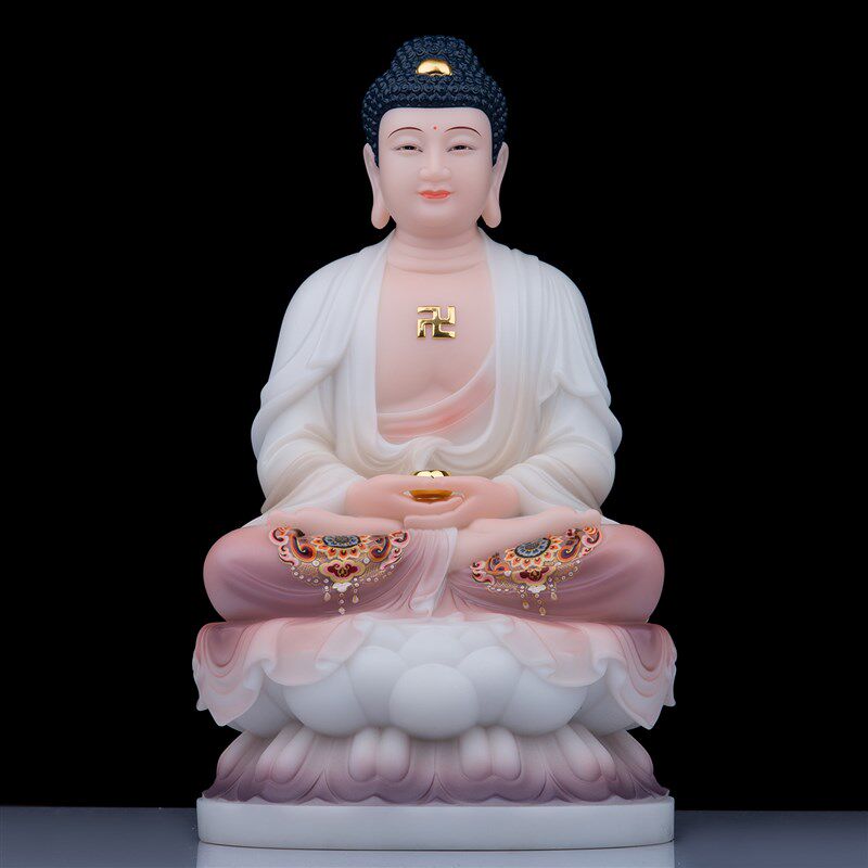 全堂佛像娑婆三圣观世音菩萨释迦佛地藏王菩萨汉白玉彩绘家用摆件