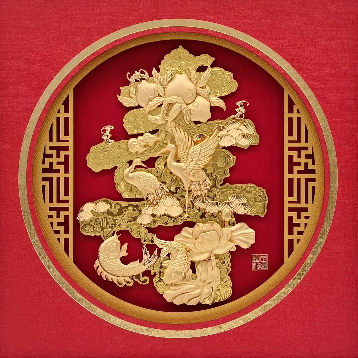 寿贺大寿字金箔松鹤寿桃摆件爷爷奶奶80祝大寿辰礼品生画日寿rh-3