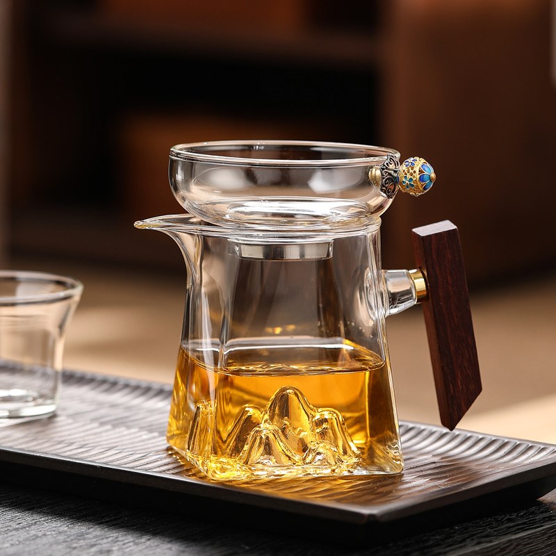 加厚玻璃木把四方公道杯分茶器创意个性功夫茶道配件泡茶公杯耐热