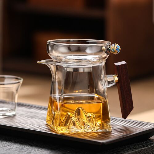 加厚玻璃木把四方公道杯分茶器创意个性功夫茶道配件泡茶公杯耐热