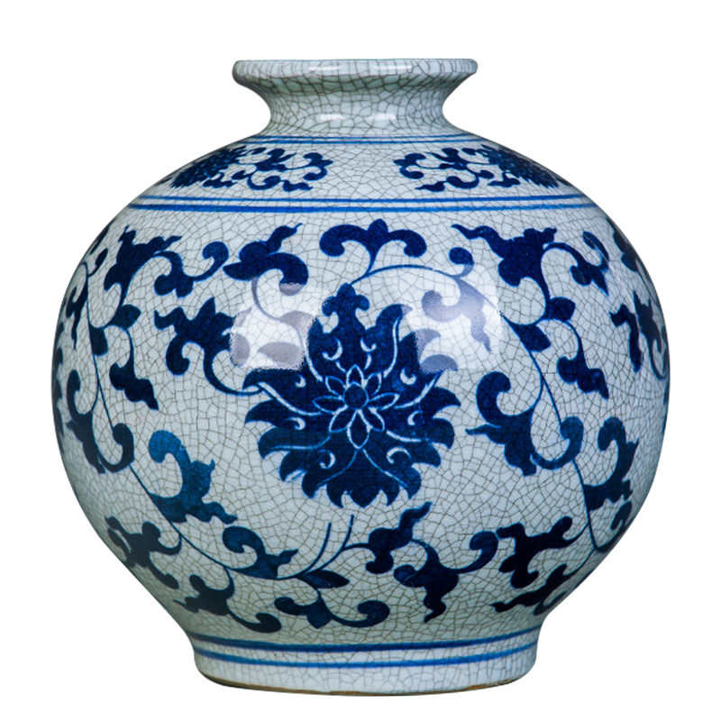 景德镇陶瓷器仿古官窑开片裂纹青釉花瓶家居客厅装饰品摆件工艺品