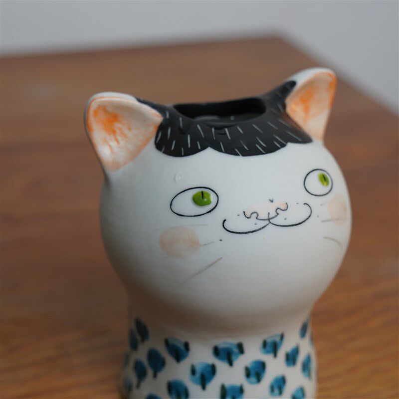 猫咪花瓶花插笔筒茶针陶瓷手作可爱家居摆件桌面装饰手办陶瓷潮玩