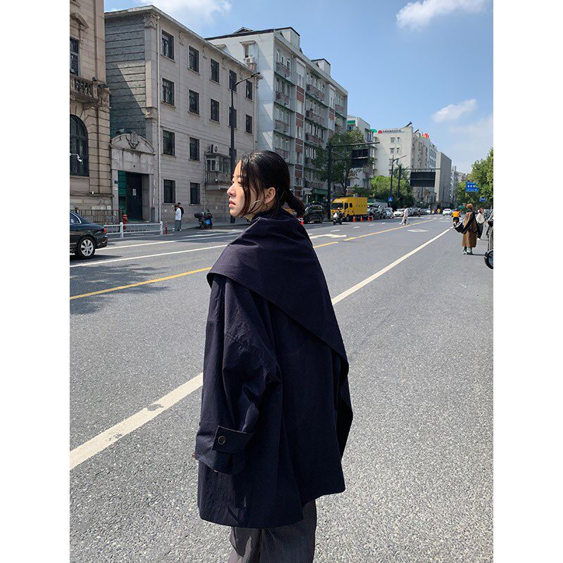 洛边 【店长自留款】霍格沃茨可拆卸围巾梭织中长宽松风衣外套女
