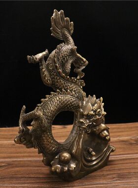 纯铜吐水祥龙纳财摆件客厅办公室装饰品生肖龙双龙戏珠工艺品