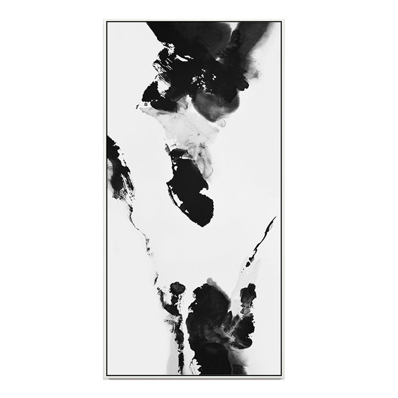 新中式沙发背景墙装饰画抽象黑白水墨画入户玄关挂画竖版书房墙画