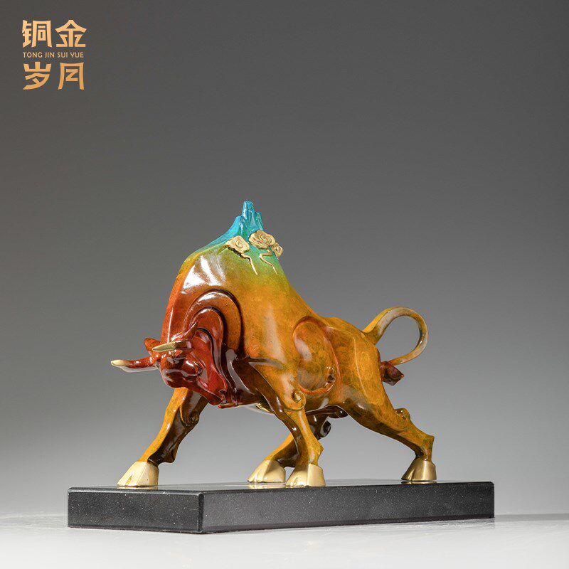 《开山立业》铜金岁月黄铜牛摆件工艺品铜器家居客厅装饰开业礼品