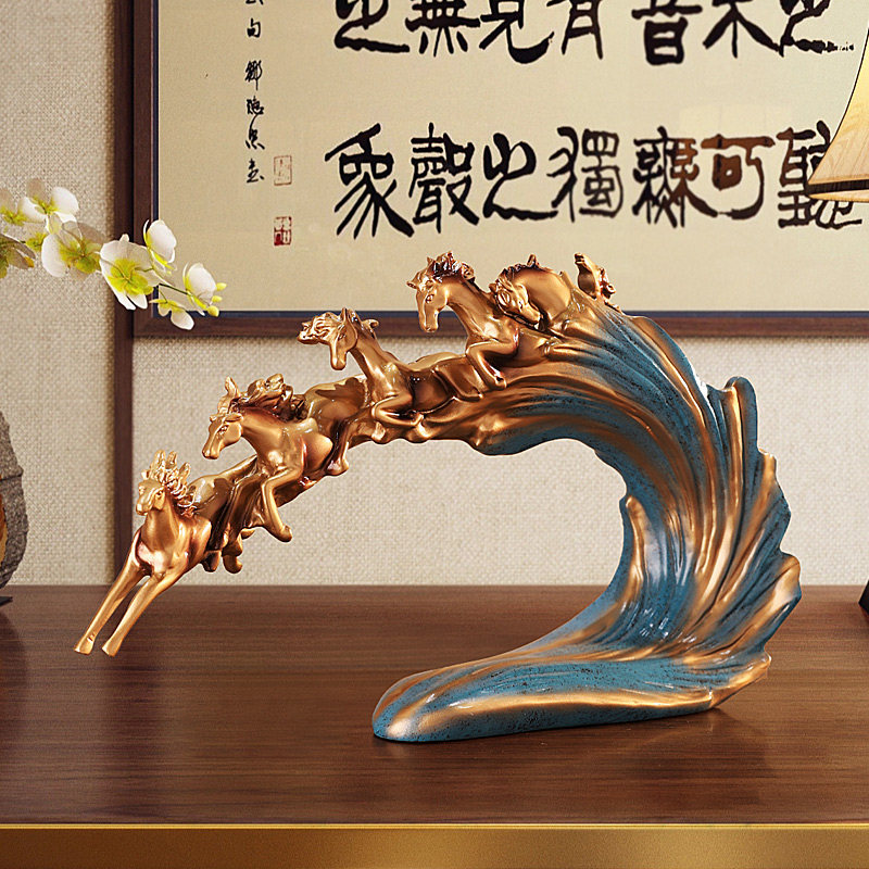 新中式玄关马摆件客厅招财办公室书房酒柜装饰工艺品开业乔迁礼物