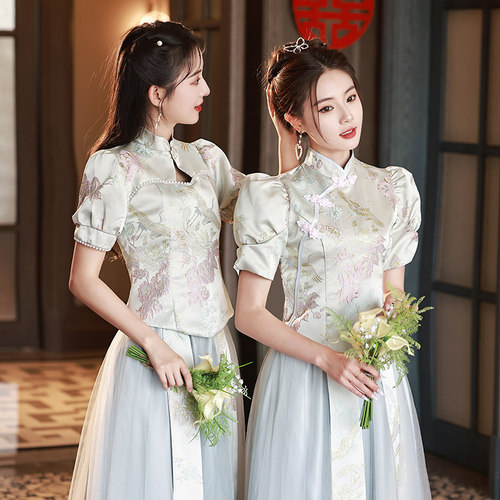伴娘服中式姐妹团礼服女2023新款夏季高级感小个子显瘦旗袍伴娘裙