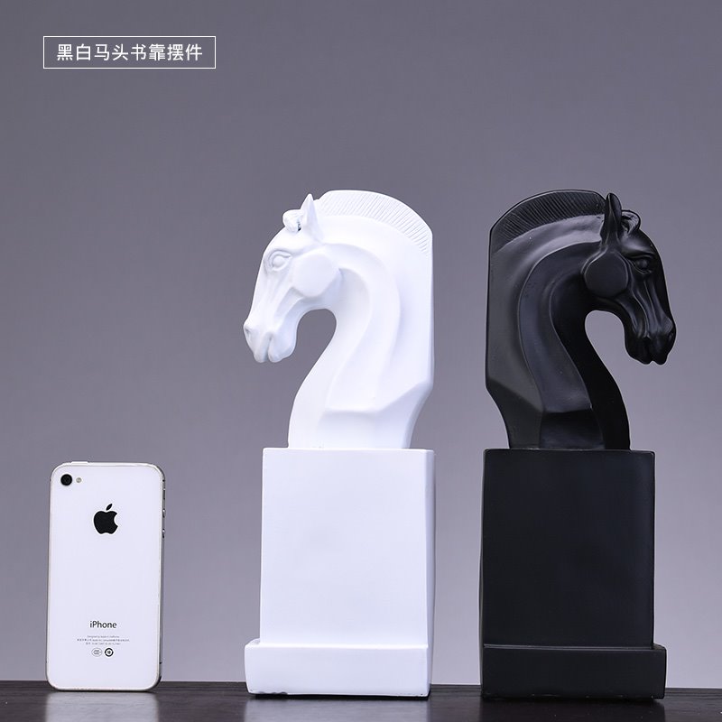 北欧简约创意马头书架书档书立书房办公桌面摆件样板房室内装饰品