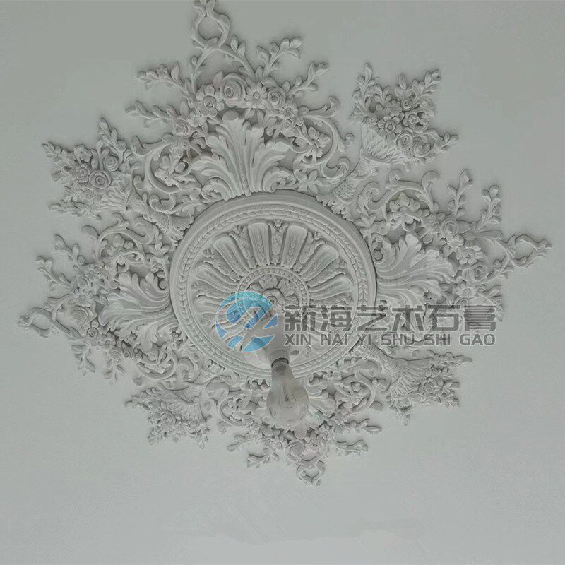 GRG石膏法式灯盘镂空角花圆盘天花板吊顶造型雕花装饰线条浮雕花