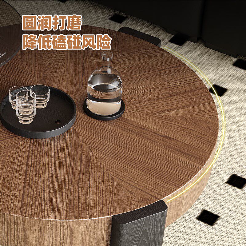 国补15%帕沙曼圆形实木茶几中古风小户型家用客厅创意钢化玻璃