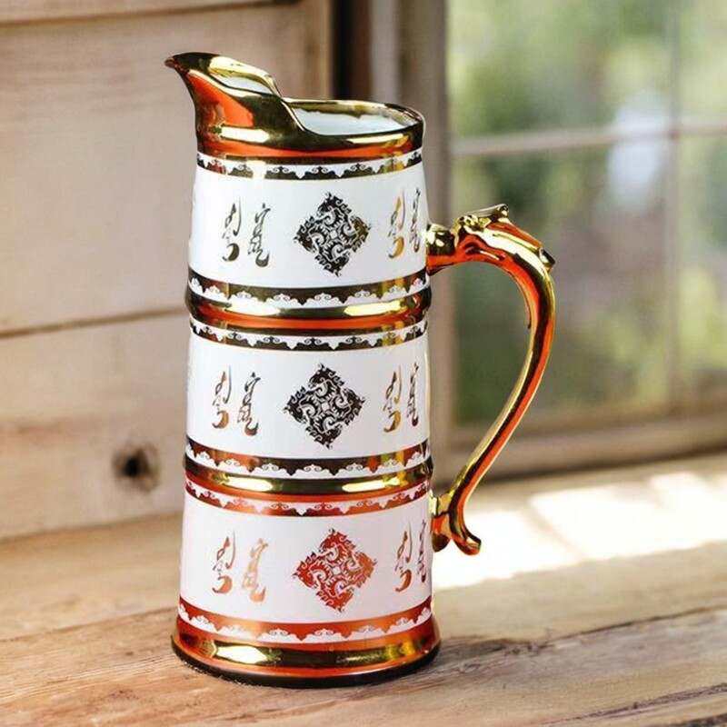 蒙古餐具鲜奶壶奶茶壶邮1.5包壶印花升民族特色壶家用马奶酒陶瓷