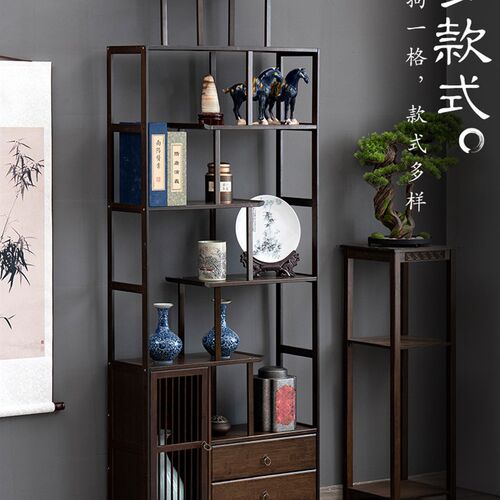 轻奢置物架书架隔断组合落地博古多层储物架展示办公屏风创意木艺