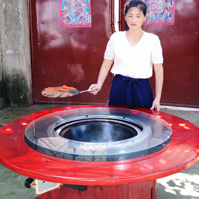 柴火鸡地锅鸡灶台专用转盘钢化玻璃转盘火锅桌中间开孔圆桌