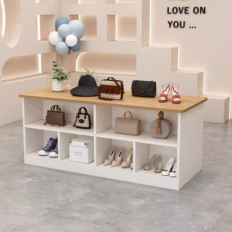 服装店中岛桌子女装店中间摆放陈列柜子鞋包店奶油风展示柜流水台