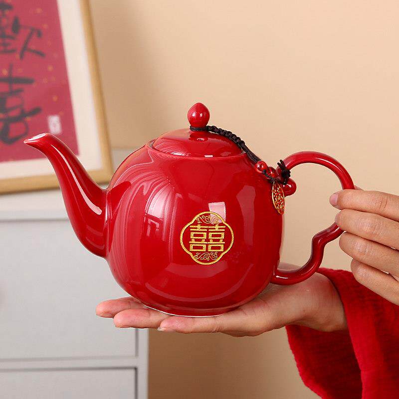 结婚泡茶改口红单敬茶壶手柄陶瓷壶个色中式婚新庆DX-qdsbh用品家