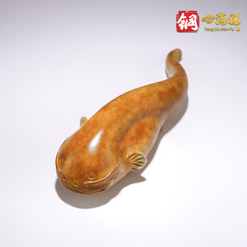铜摆件 《年年有余》书房客厅桌面鲶鱼装饰品 铜工艺品铜鱼手把件