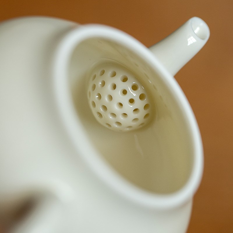 寻心复古杏白釉茶壶手工球孔泡茶过滤小号手执家用小茶壶功夫茶具
