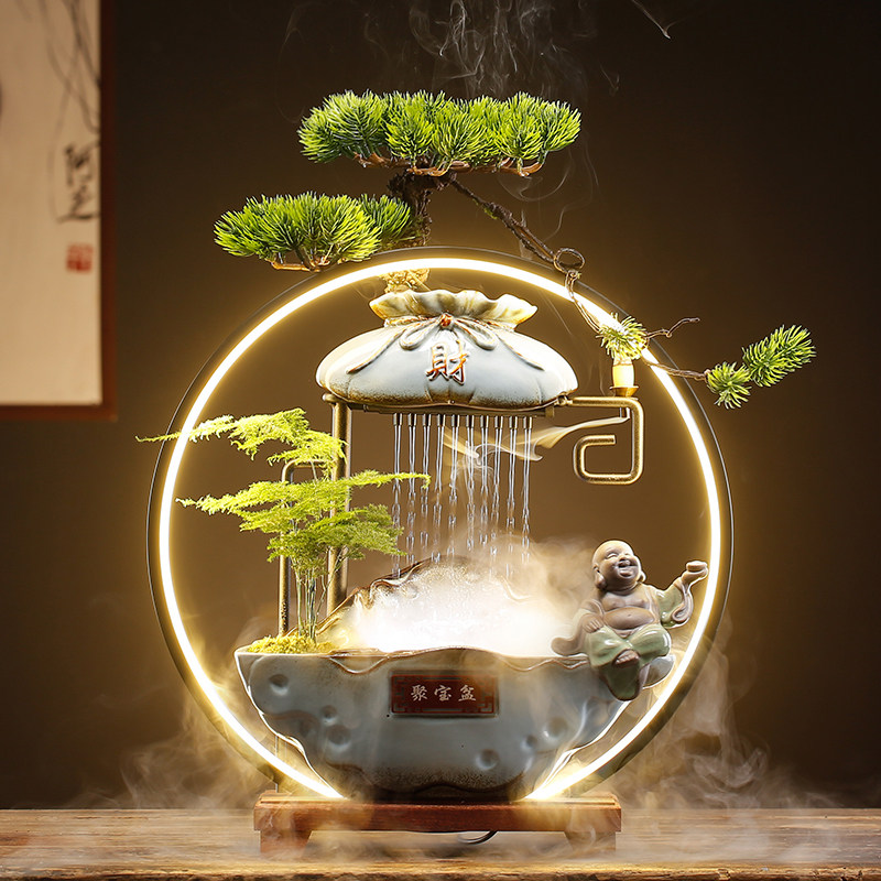 聚宝盆创意流水生财摆件办公室客厅玄关桌面景观乔迁开业送礼品