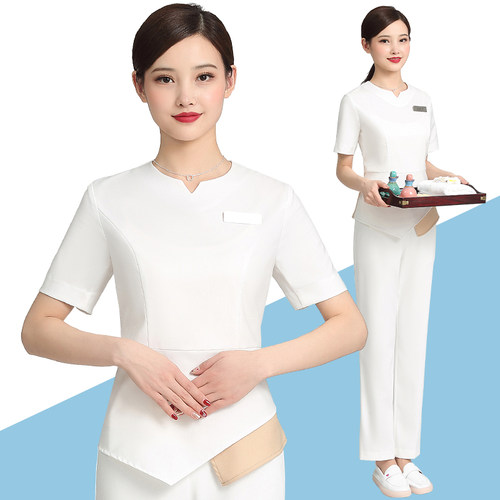 美容院工作服女高端美容师裤子套装养生馆足浴技师按摩师气质中袖
