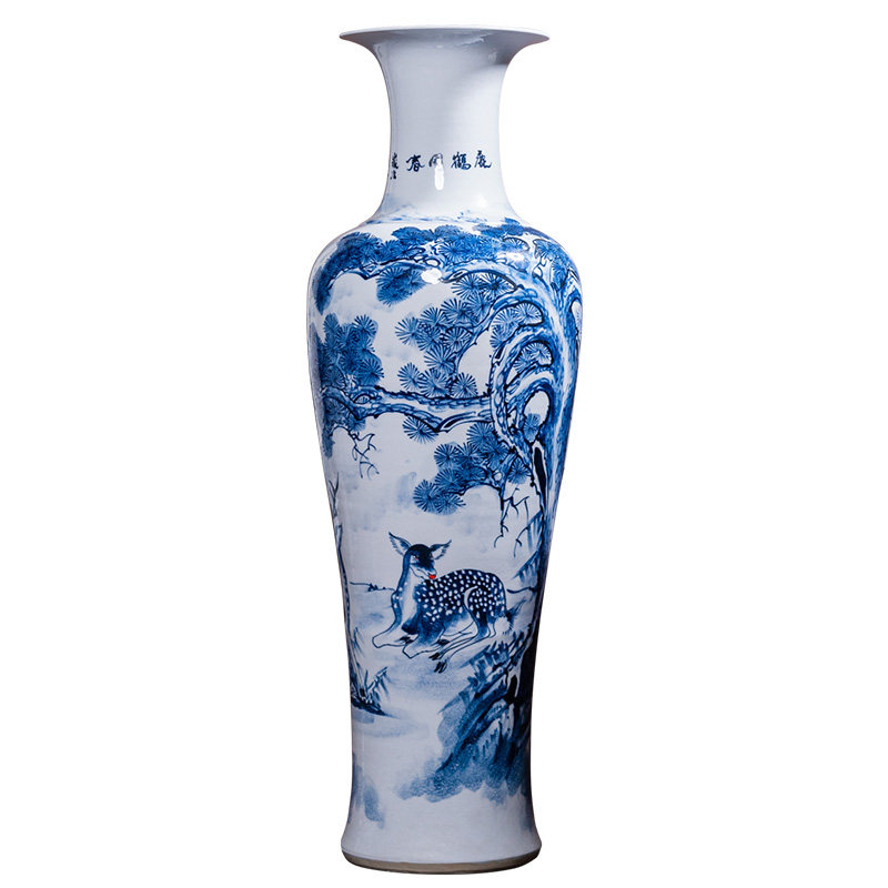 景德镇陶瓷器落地大花瓶手绘青花瓷高款摆件鹿鹤同春特大号1.8米