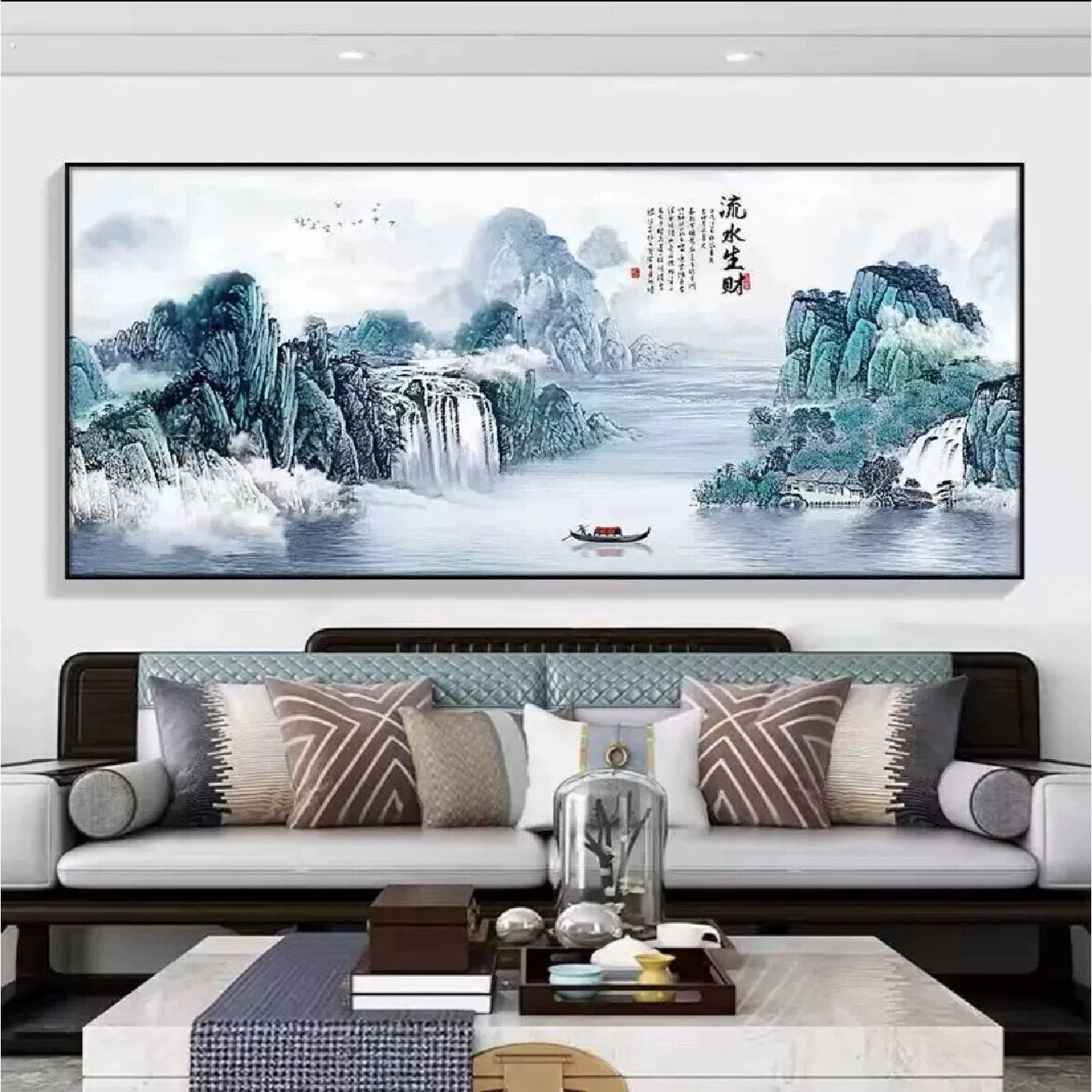 新中式客厅装饰画中国风沙发背景墙挂画字画办公室山水画茶室壁画