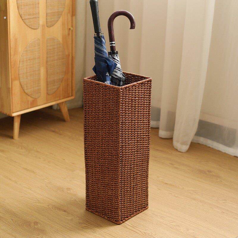 简约手工编织收纳筐长筒雨伞架大容量家用大堂收纳桶运动器材整理