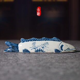 景德镇陶瓷镇纸仿古书法镇尺文房小摆件创意鱼型书镇国画压纸文镇